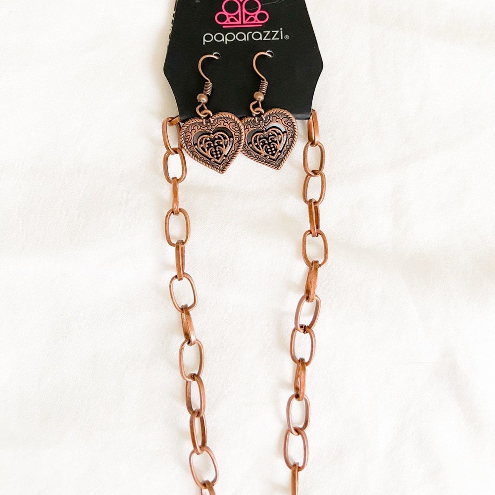 Paparazzi Brown Heart Earrings & Necklace